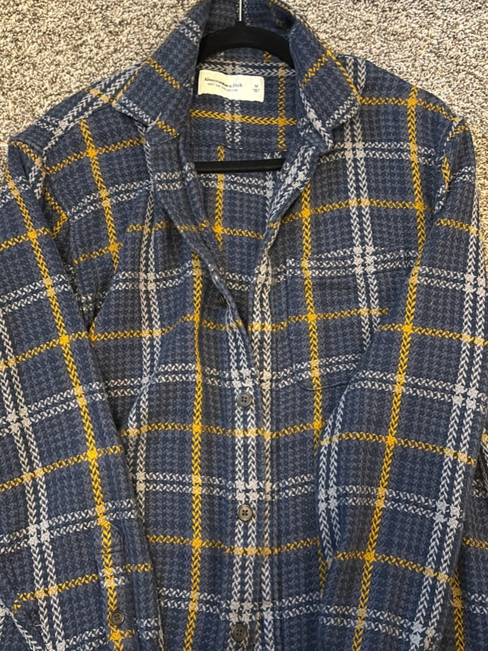 Abercrombie & Fitch Navy and Yellow Plaid Button-Up Shirt